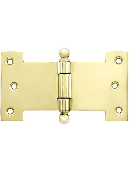 Solid-Brass Parliament Hinge with Ball Tips - 2 1/2 inch by 4 1/2 inch in Un-Lacquered Brass.